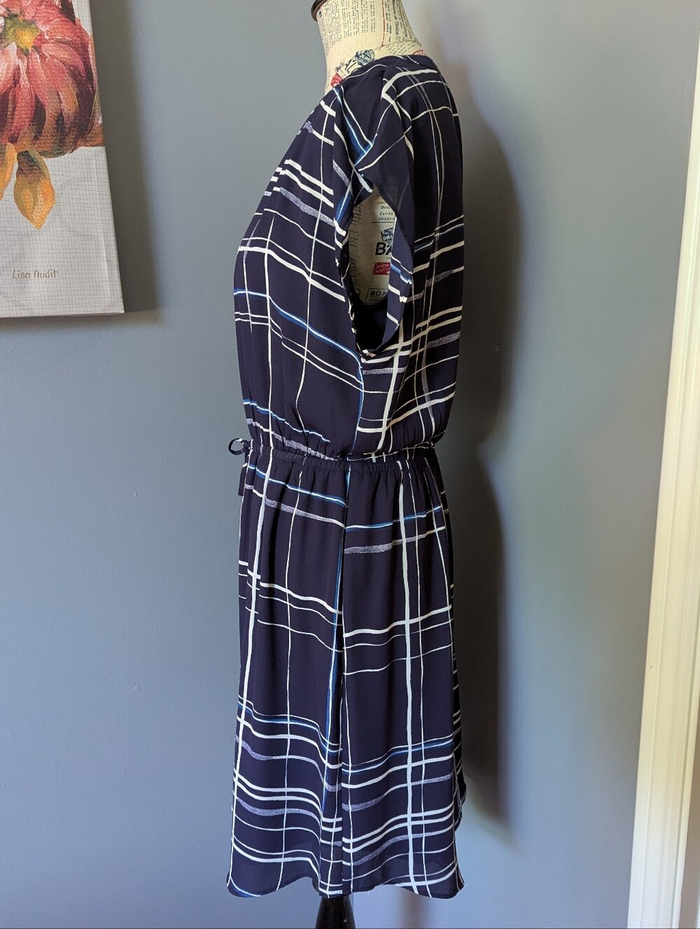 Apt. 9 Navy Plaid Drawstring-Waist Midi Dress - Picture 4 of 8